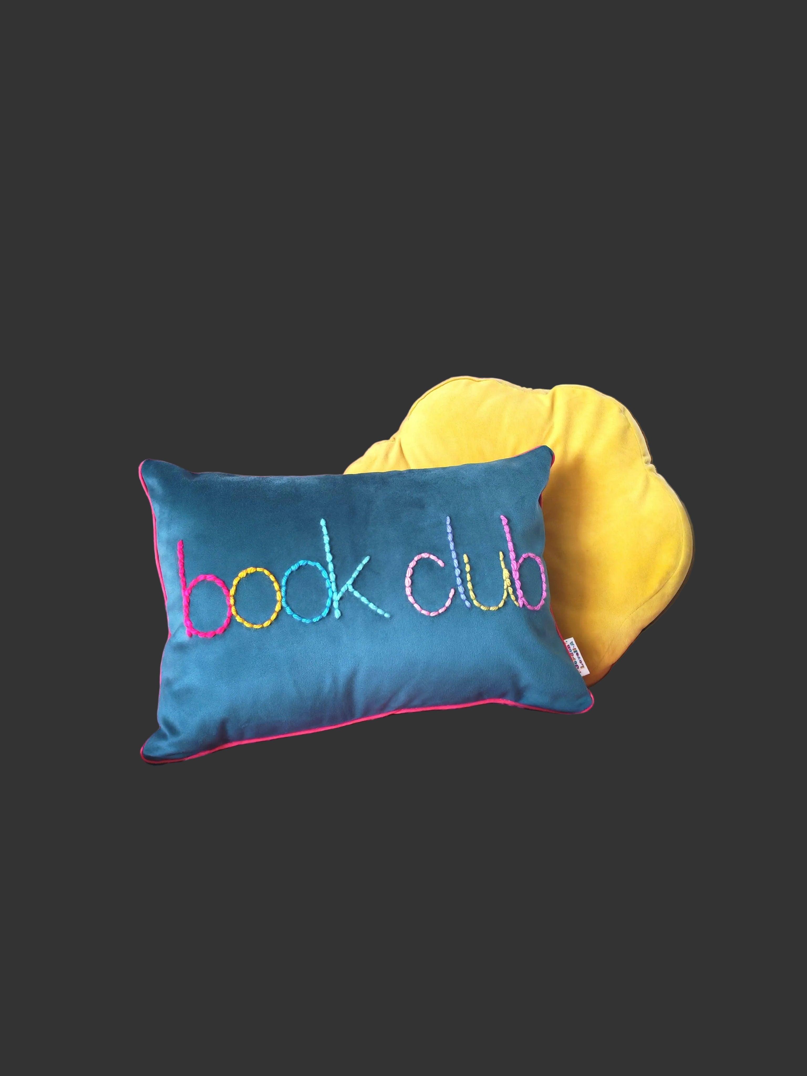 Book Club Embroidered Velvet Cushion