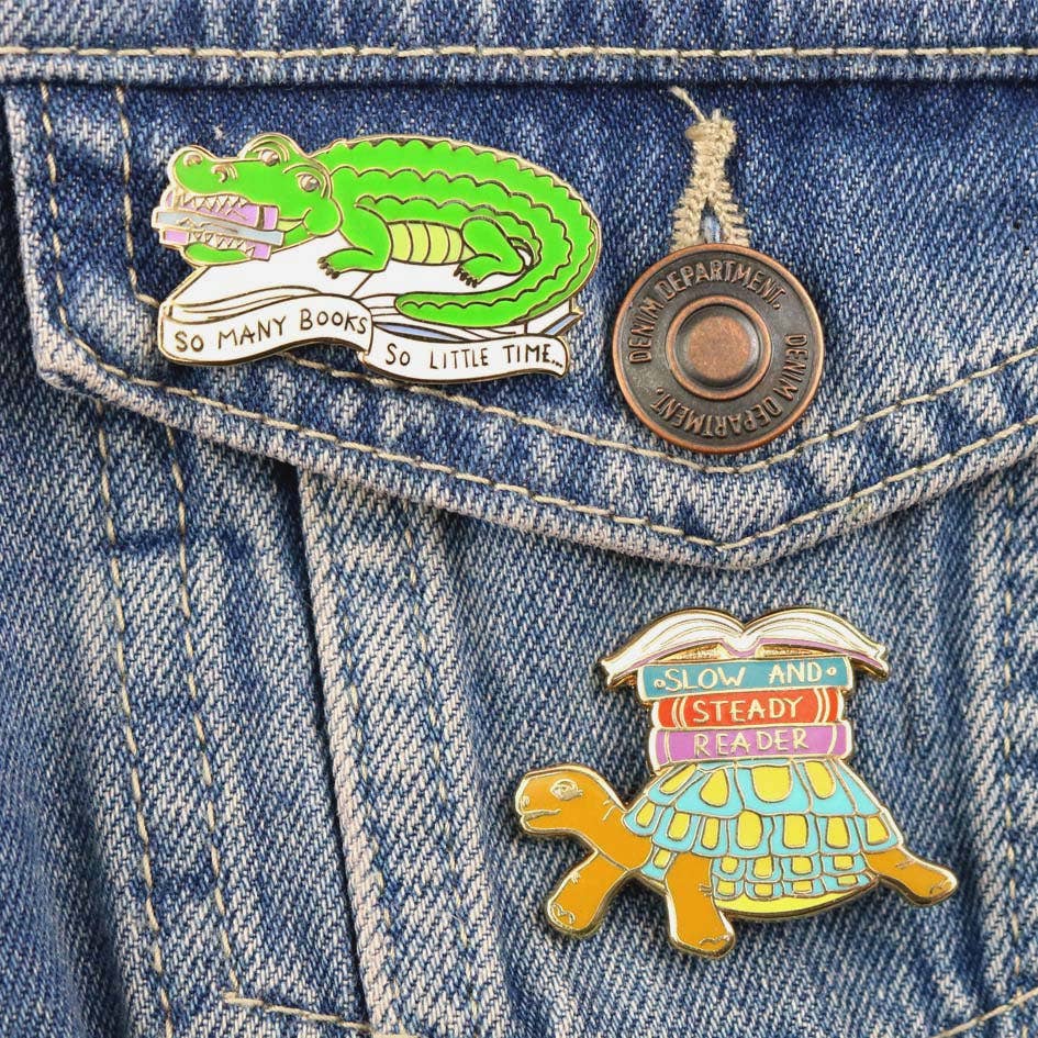 Slow And Steady Reader Tortoise Enamel Pin