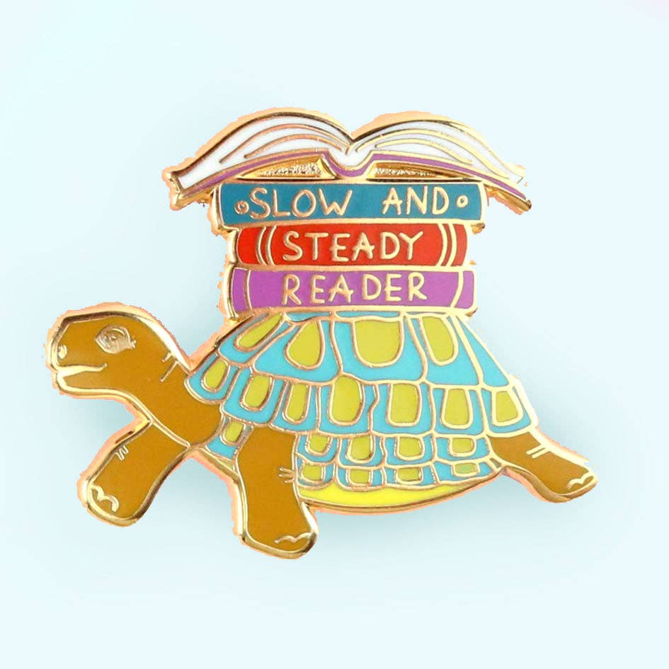 Slow And Steady Reader Tortoise Enamel Pin