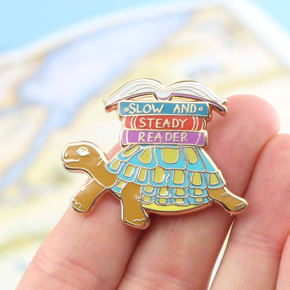 Slow And Steady Reader Tortoise Enamel Pin