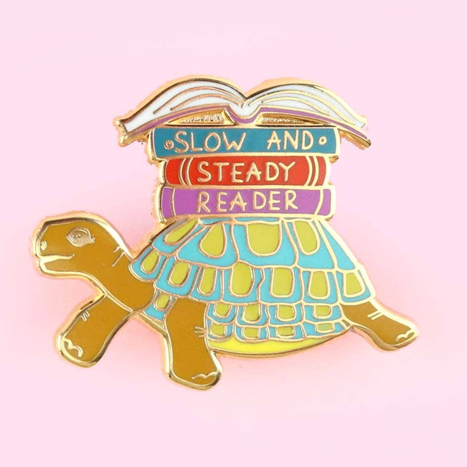 Slow And Steady Reader Tortoise Enamel Pin