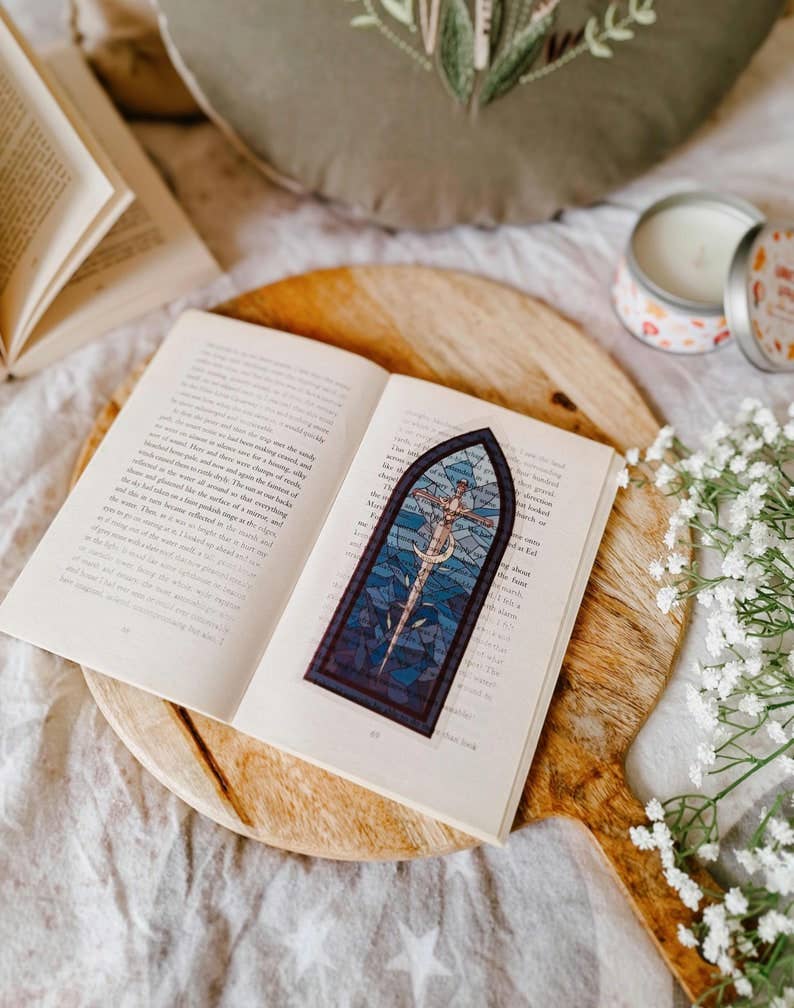 Stained glass window and sword bookmark