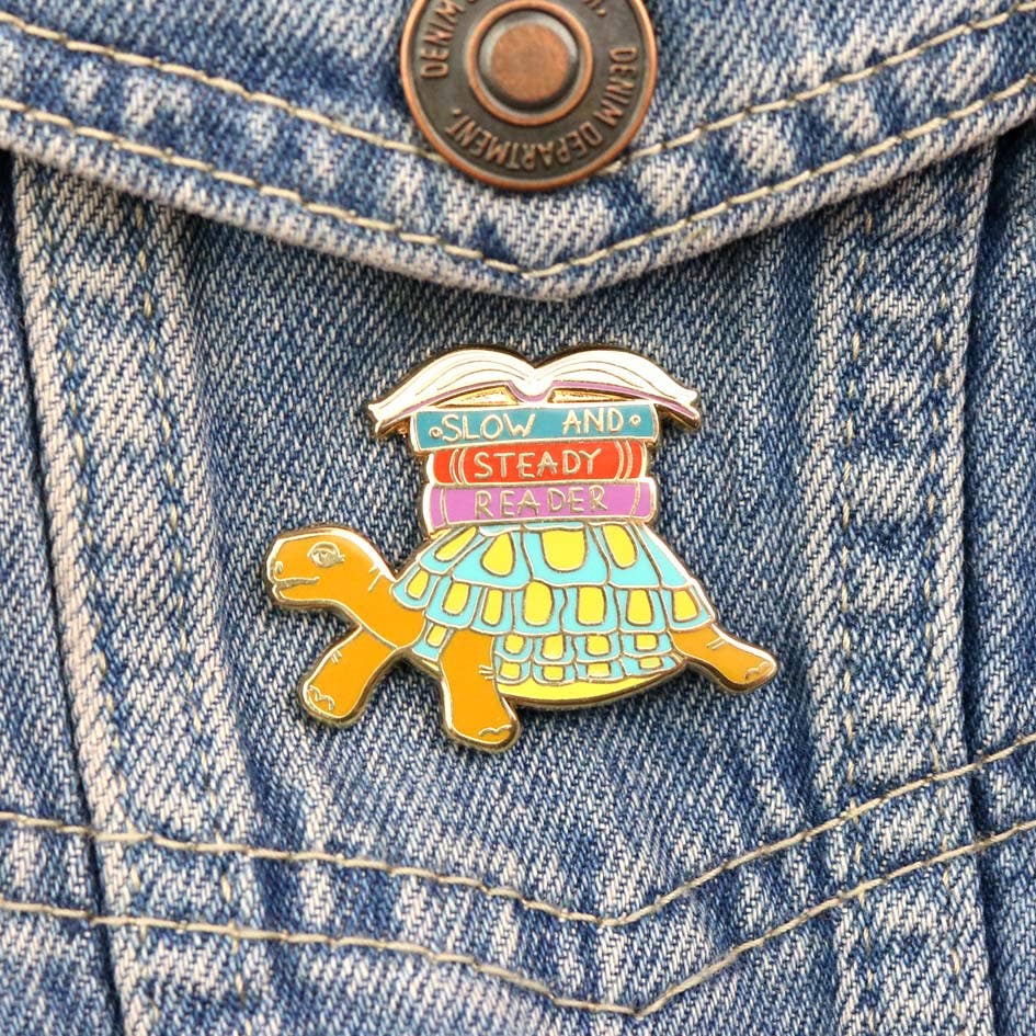 Slow And Steady Reader Tortoise Enamel Pin