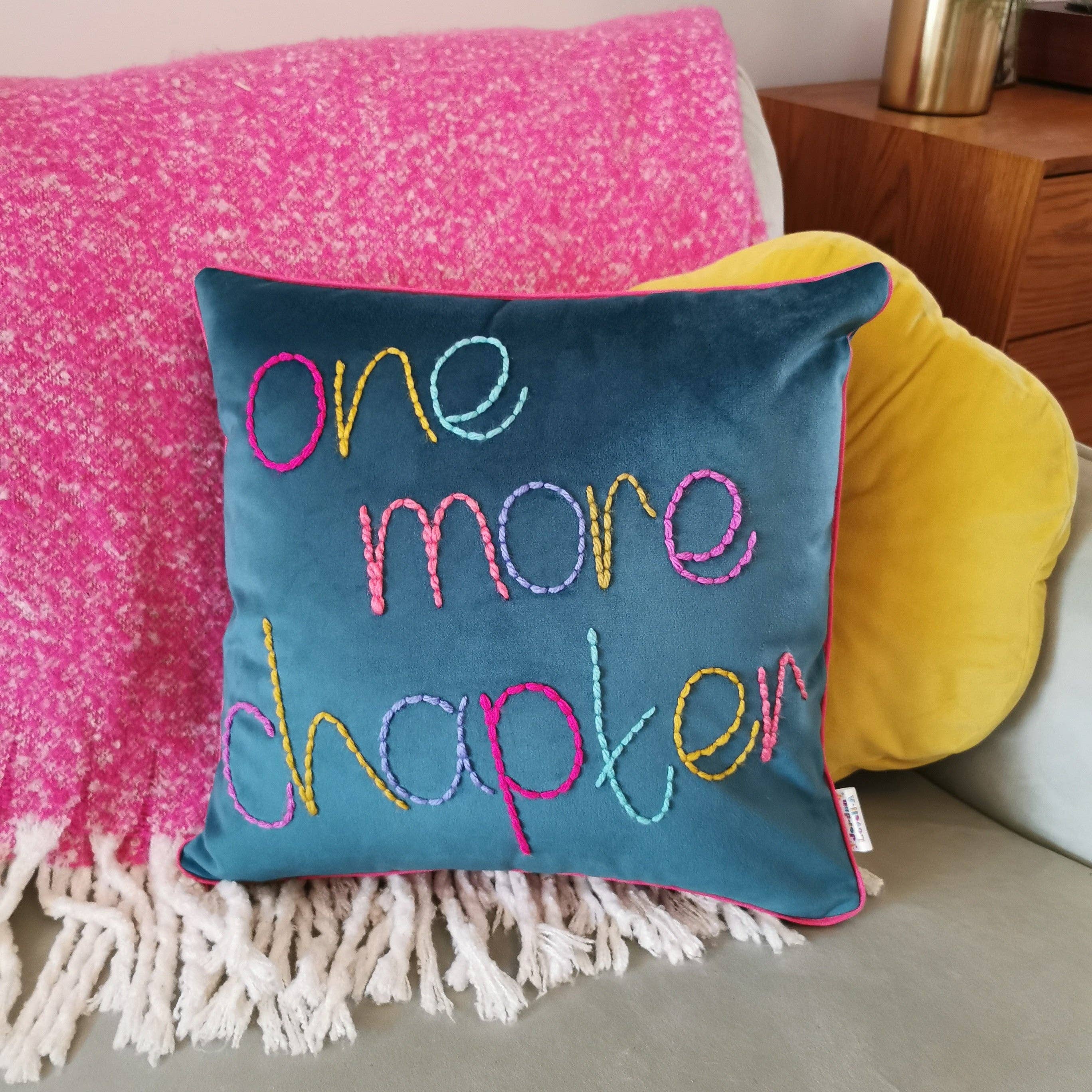 One More Chapter Embroidered Velvet Cushion
