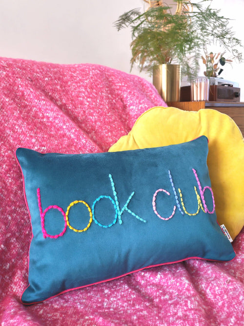 Book Club Embroidered Velvet Cushion