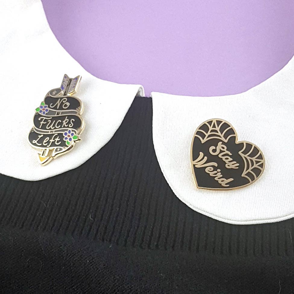 Stay Weird Black Heart Enamel Pin